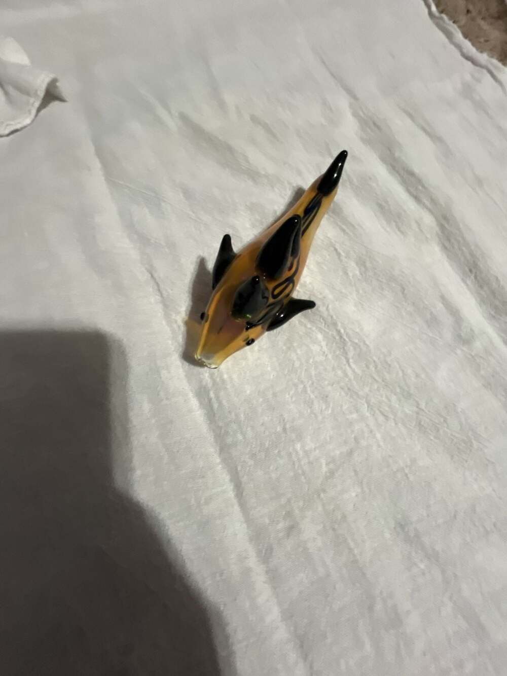 Handblown Glass Shark Piece with Amber and Black Accents